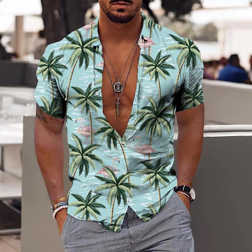 Shirt Coconut Tree 3d Print Male Shirt Party Beach Loose Hawaiian Shirt Man Clothing Casualshort Sleeves Tops