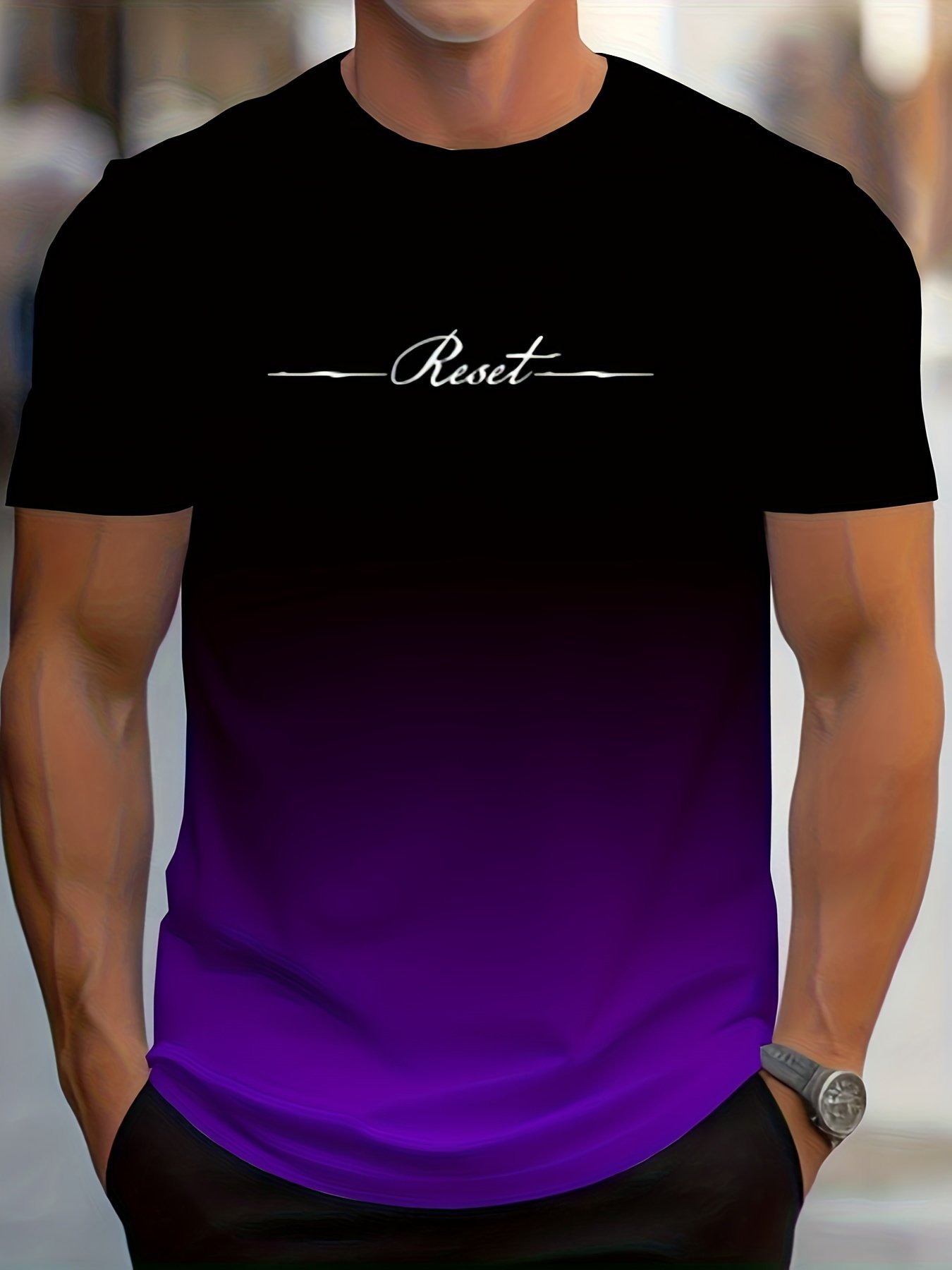 Custom O Collar Casual Fashion Letter Printing Comfortable Quick Drying Gradient Dream Color Patterned Men'S T-Shirt