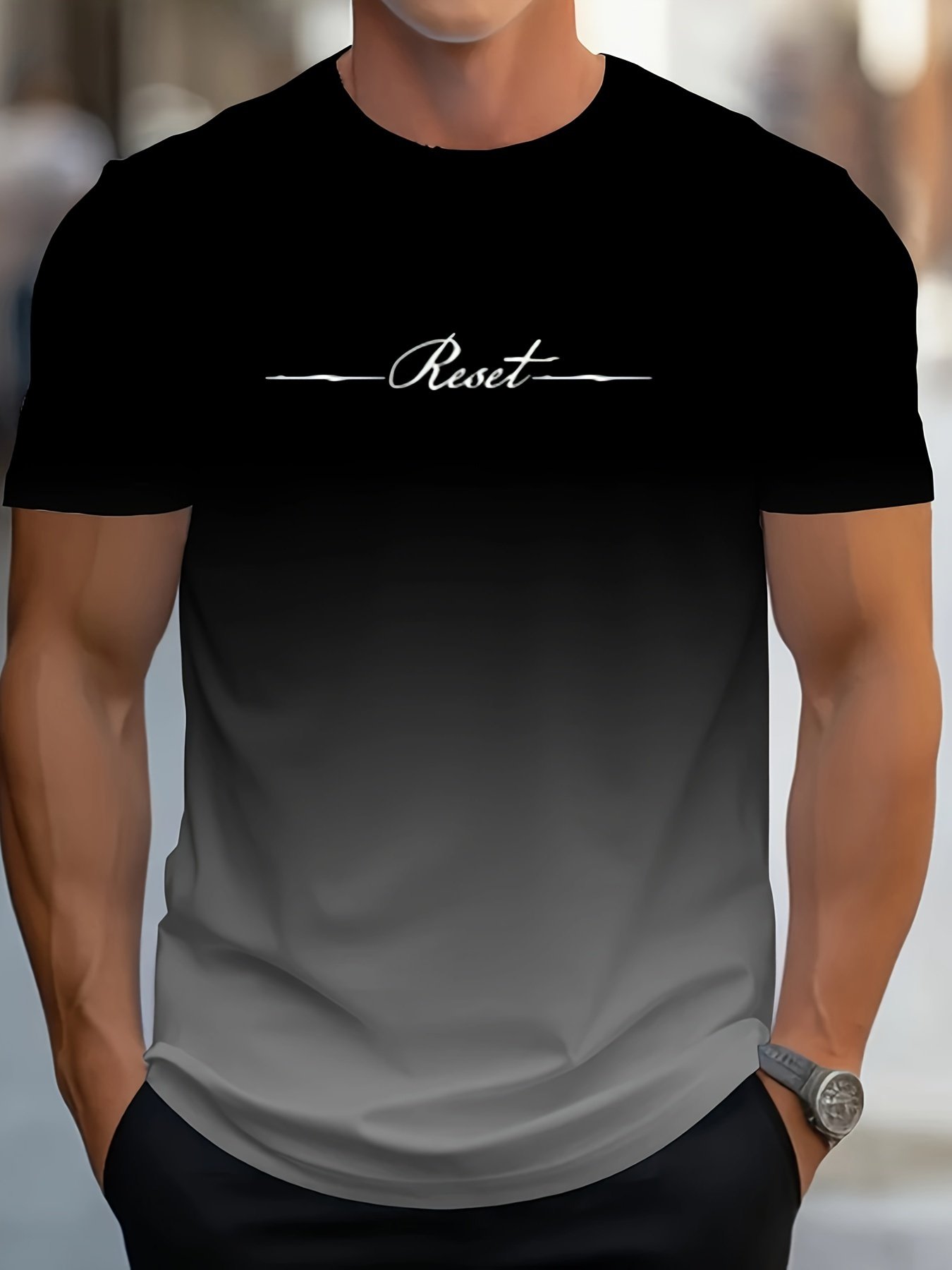 Custom O Collar Casual Fashion Letter Printing Comfortable Quick Drying Gradient Dream Color Patterned Men'S T-Shirt