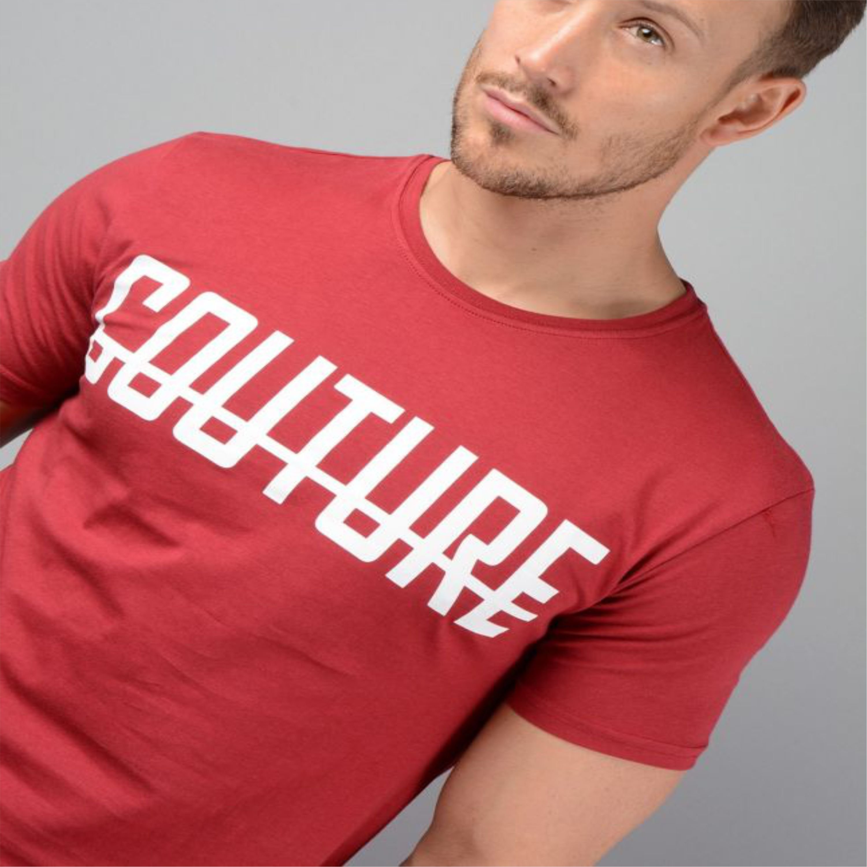 Rose Red Men's Longline T-Shirt - Slim Fit, Short Sleeves, 100% Fine Ring Spun Combed Cotton, 200 gsm