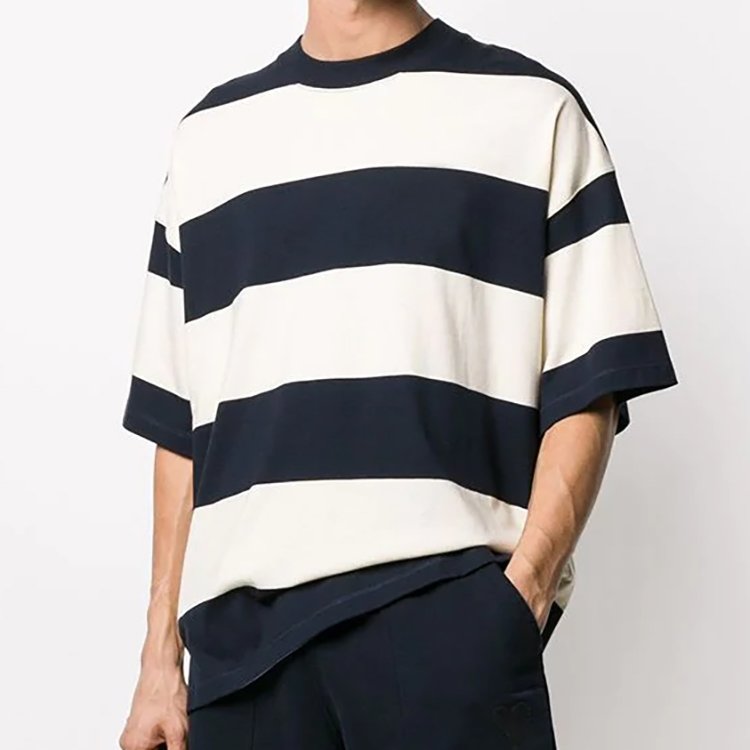 Men's 100% Ringspun Cotton Stripe Jersey Oversized Dropper Shoulder Luxury Quality Plain Streetwear Custom T shirt