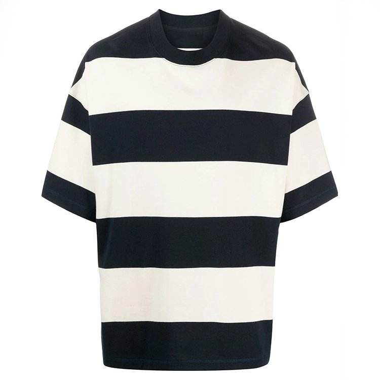 Men's 100% Ringspun Cotton Stripe Jersey Oversized Dropper Shoulder Luxury Quality Plain Streetwear Custom T shirt