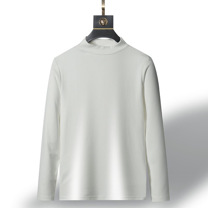 Autumn Winter Men's Business Casual Half High Collar Long Sleeved T-Shirt Solid Patchwork Cotton Knitted Top Versatile Loose Fit