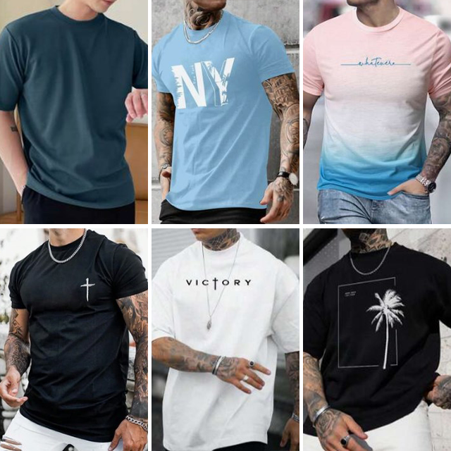 2024 Hot selling men's short sleeved pure cotton t-shirt loose casual fashion printed men's round neck t-shirt randomly shipped