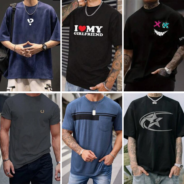 2024 Hot selling men's short sleeved pure cotton t-shirt loose casual fashion printed men's round neck t-shirt randomly shipped