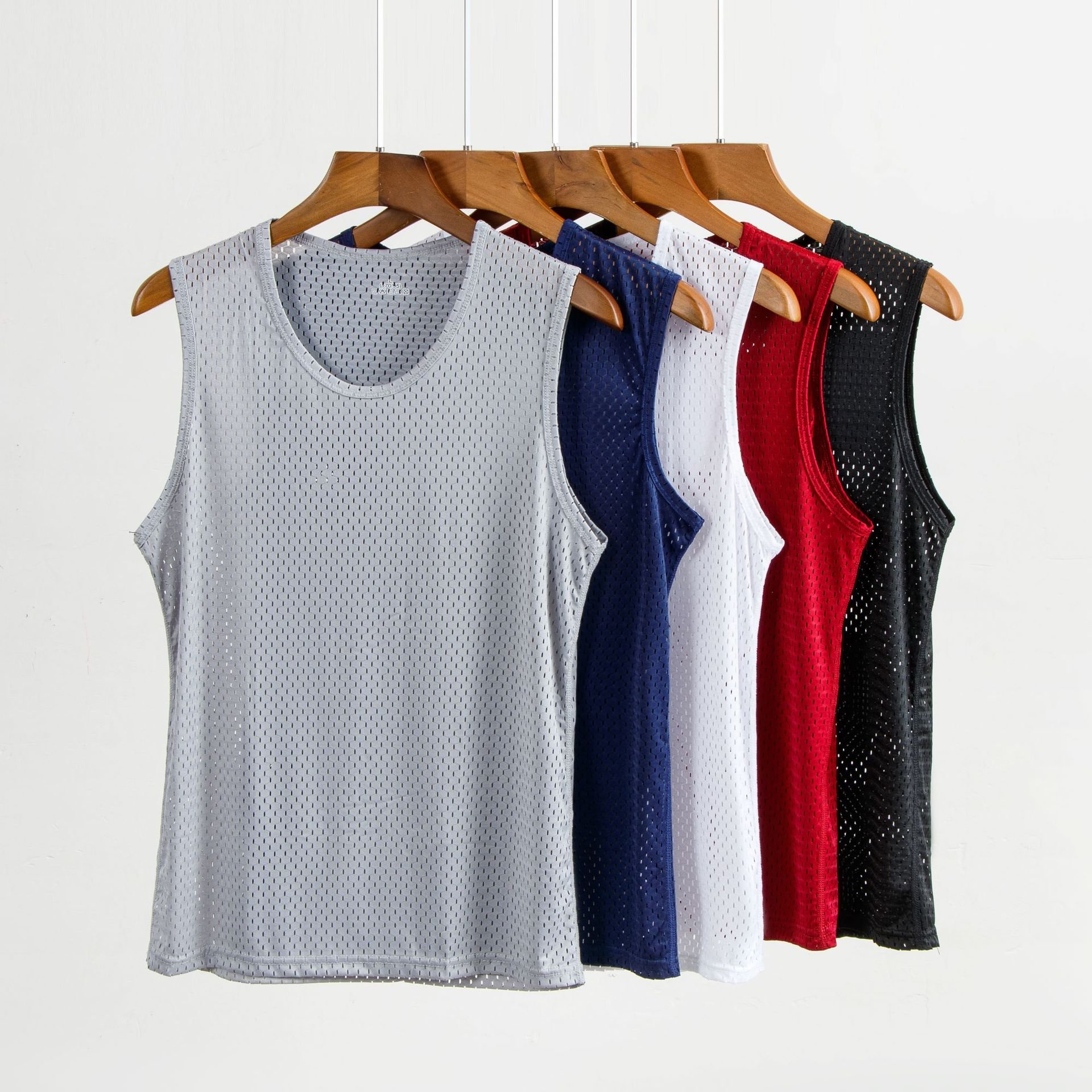 High Quality Men's Summer Ice Silk Mesh Sleeveless T-Shirt Sweat-Absorbent Comfortable Plus Size Fitness Sports Loose T-shirt