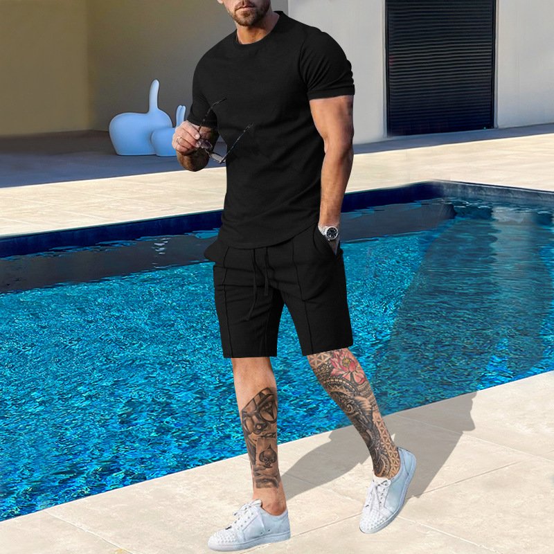 Custom Logo 2 Piece Set Men Casual Outfits Short Sleeve T Shirt and Shorts Two Piece Set Summer Clothing 2023