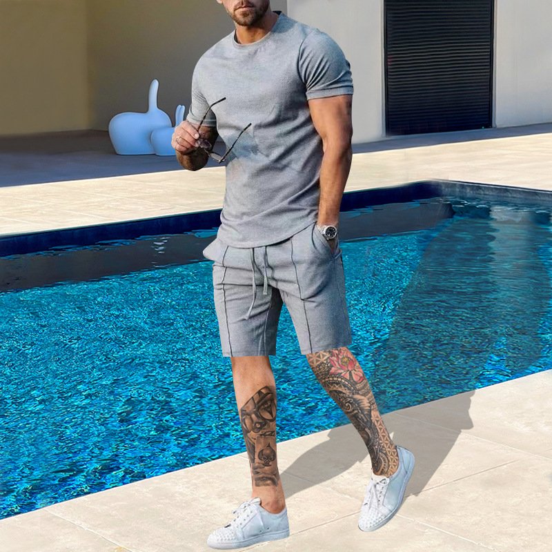 Custom Logo 2 Piece Set Men Casual Outfits Short Sleeve T Shirt and Shorts Two Piece Set Summer Clothing 2023