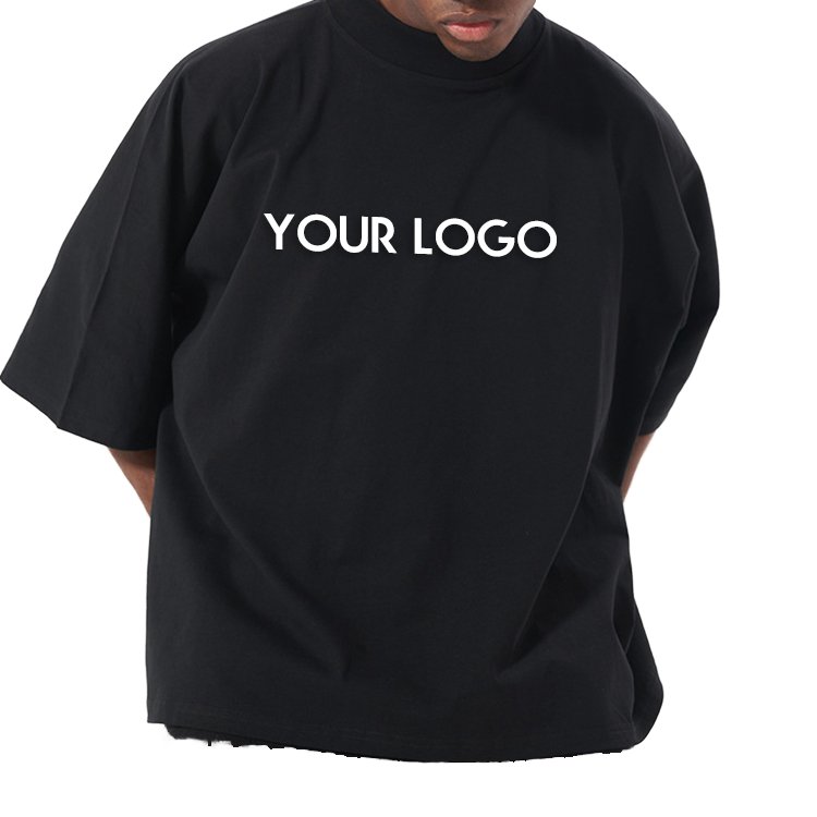 New 300G Pure Cotton Small Neckline Heavyweight Tshirt Hip Hop Boxy Fit Oversized Tee Short Wide Men's T-Shirt