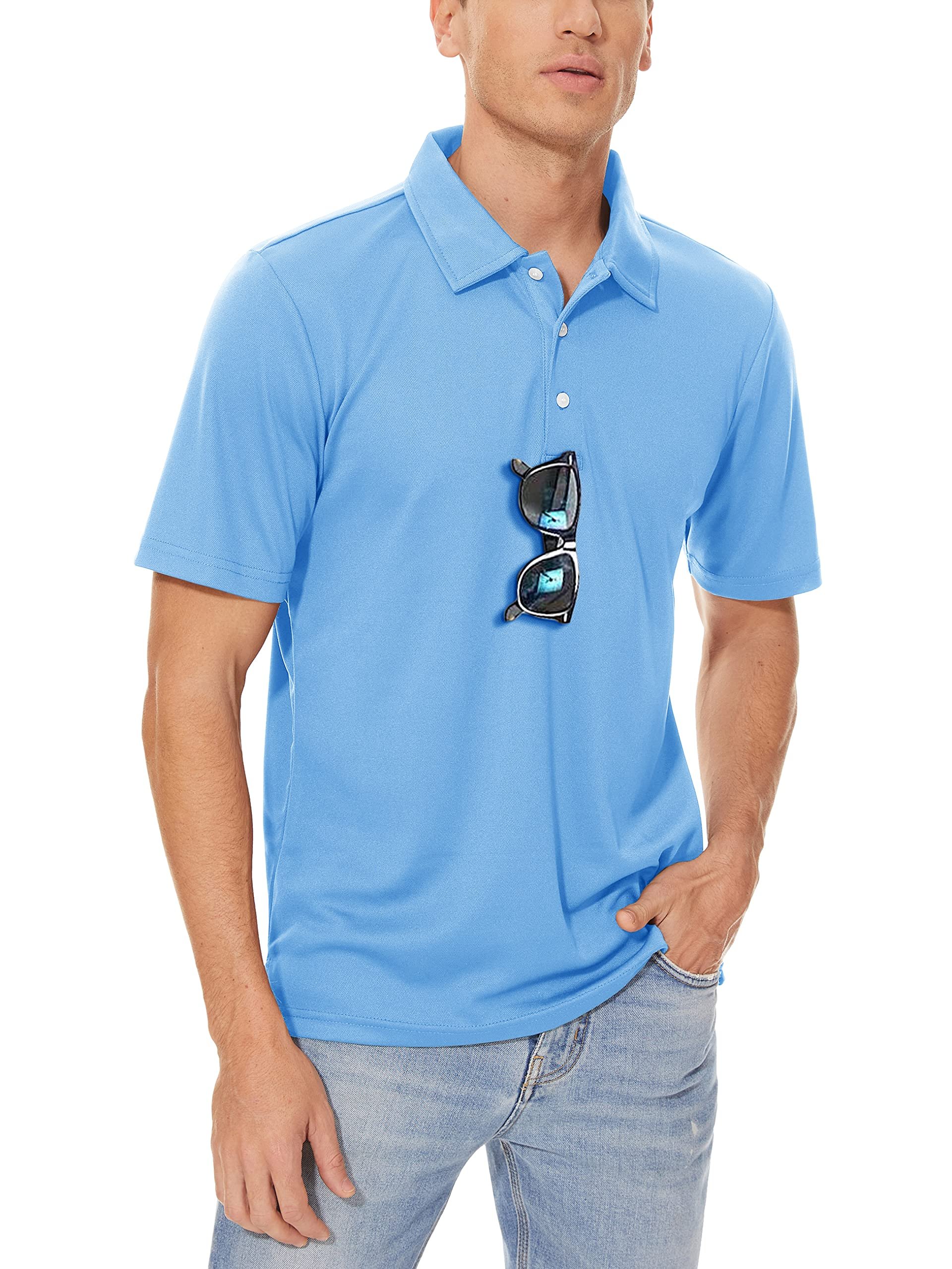 Men's Polo Shirts 3 Buttons Casual Work T Shirts Quick Dry Short Sleeve Golf Shirt Pique Jersey Outdoor Performance