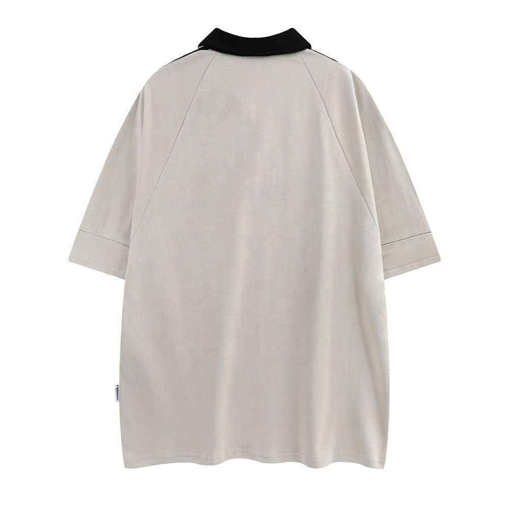 Letter print cotton Student T-shirt summer men's lapel off shoulder stitching loose trend men's T-shirt top