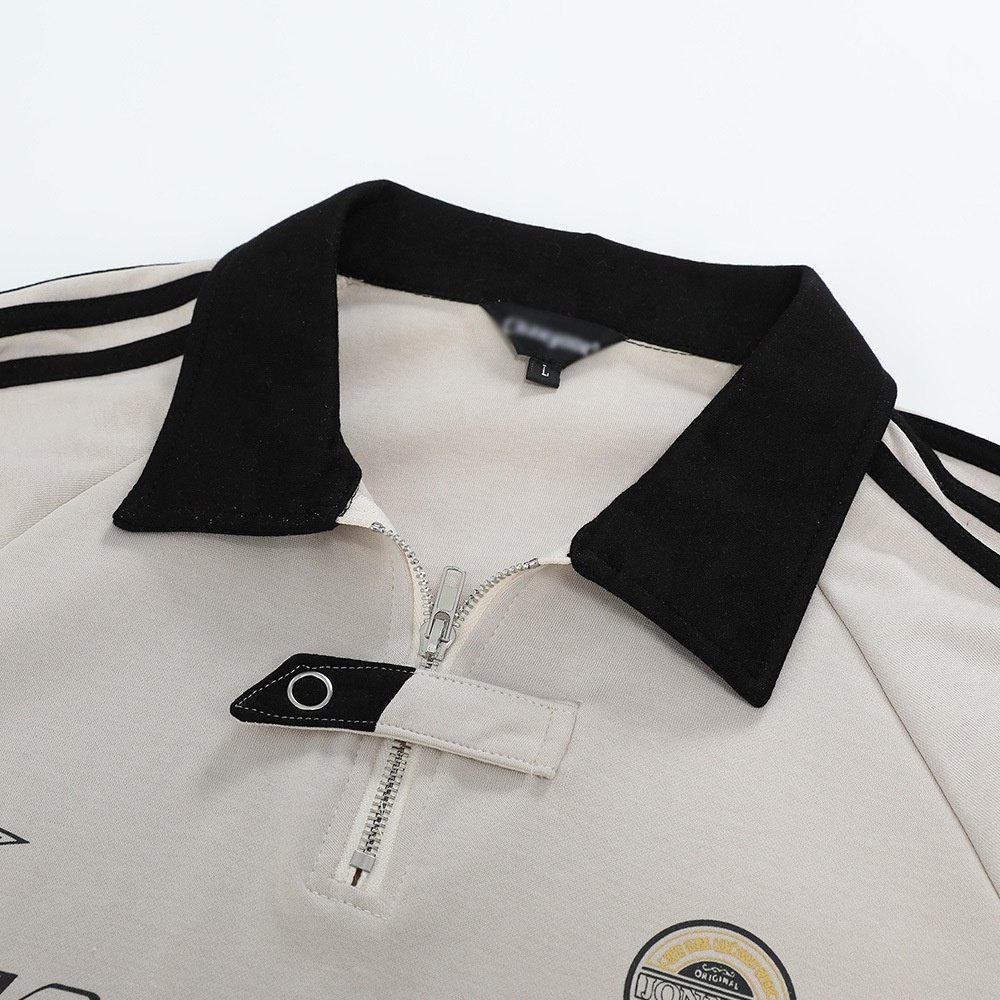 Letter print cotton Student T-shirt summer men's lapel off shoulder stitching loose trend men's T-shirt top