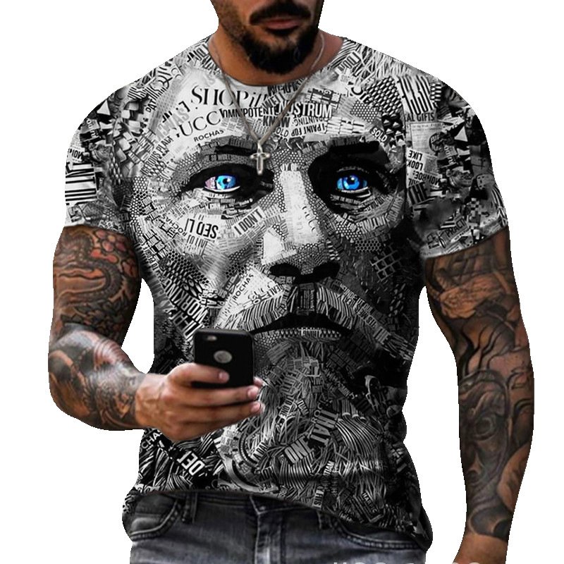 3D Print T Shirt Summer Fashion Casual T-shirt Retro Warrior Head 3D Printed Short-sleeved T-shirt