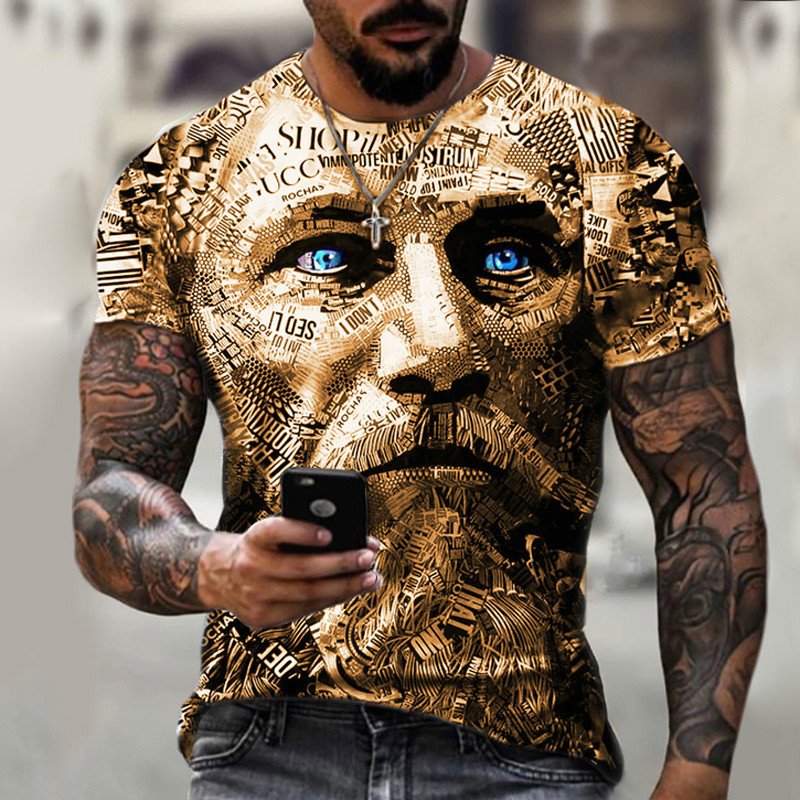 3D Print T Shirt Summer Fashion Casual T-shirt Retro Warrior Head 3D Printed Short-sleeved T-shirt