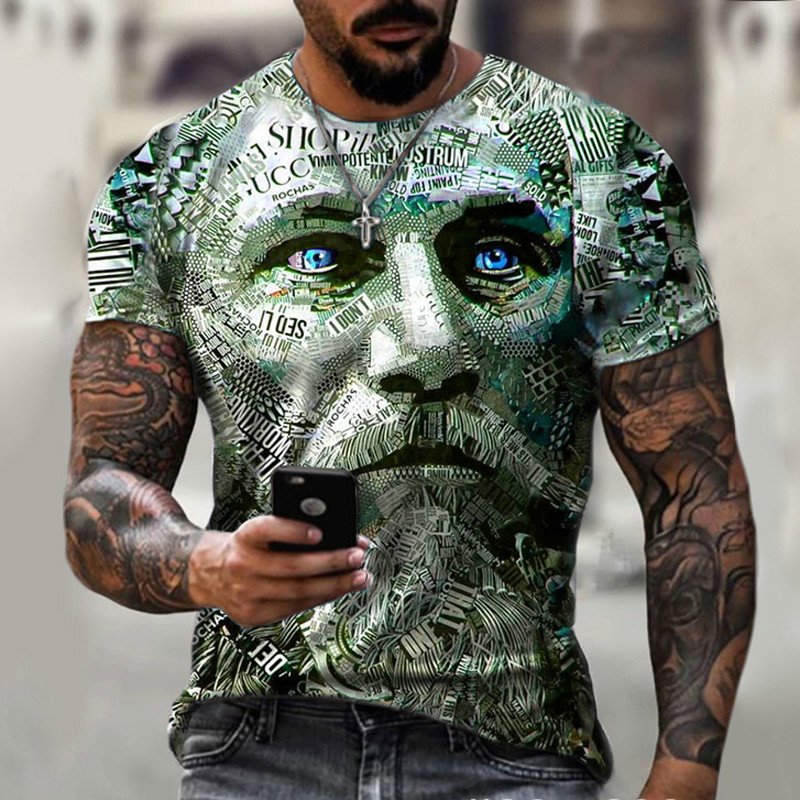 3D Print T Shirt Summer Fashion Casual T-shirt Retro Warrior Head 3D Printed Short-sleeved T-shirt