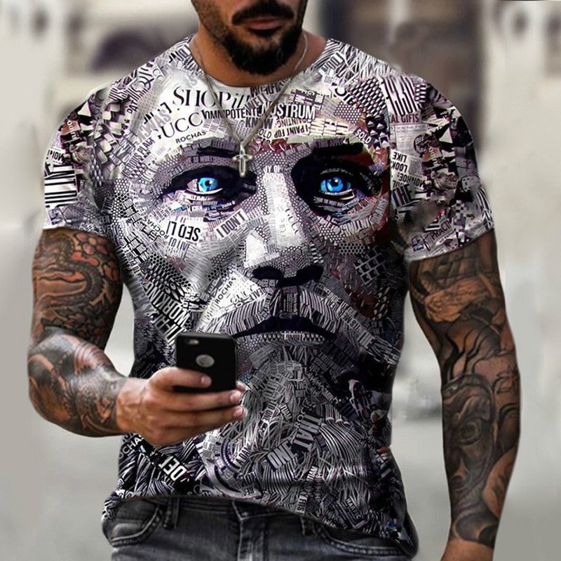 3D Print T Shirt Summer Fashion Casual T-shirt Retro Warrior Head 3D Printed Short-sleeved T-shirt