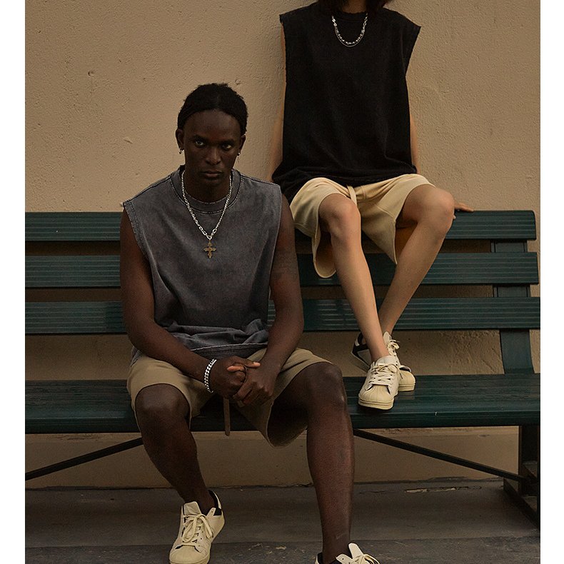 Custom logo Vintage Hollow cut out bottom cotton Blank crew neck Sleeveless Streetwear oversize men t shirt tank top