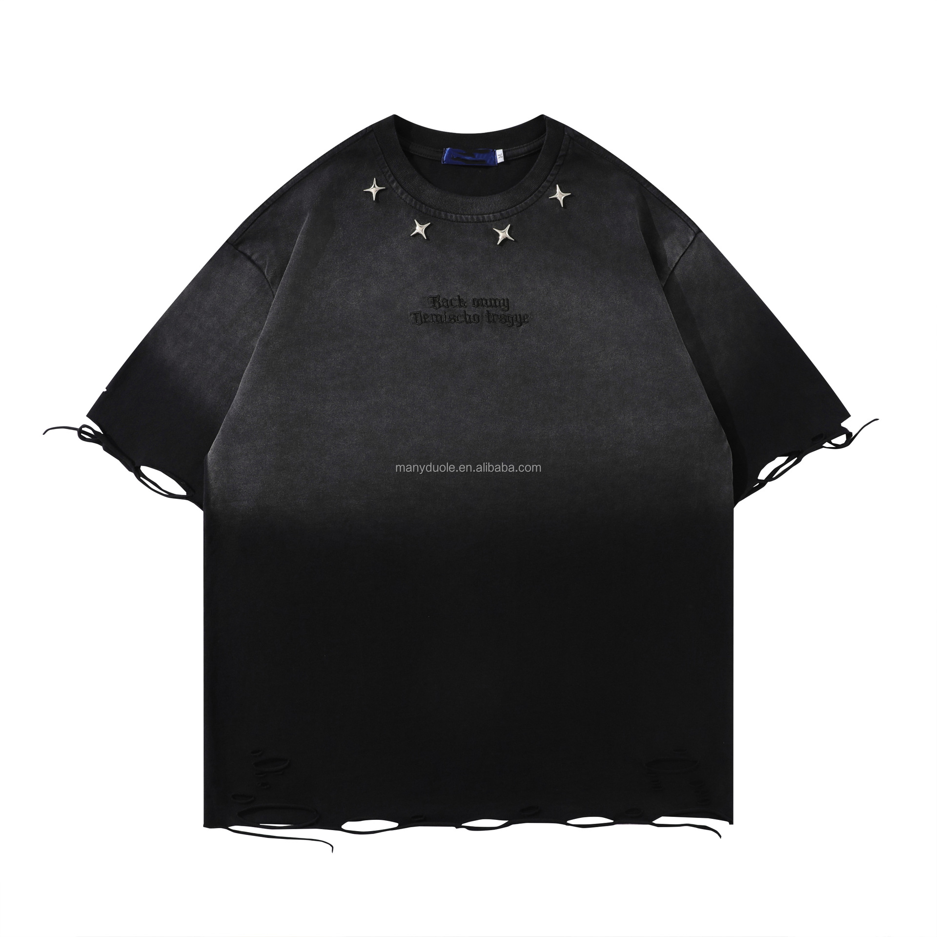 Street hip hop wash cut gradient short-sleeved T-shirt retro loose round neck men's T-shirt short T half-sleeved top
