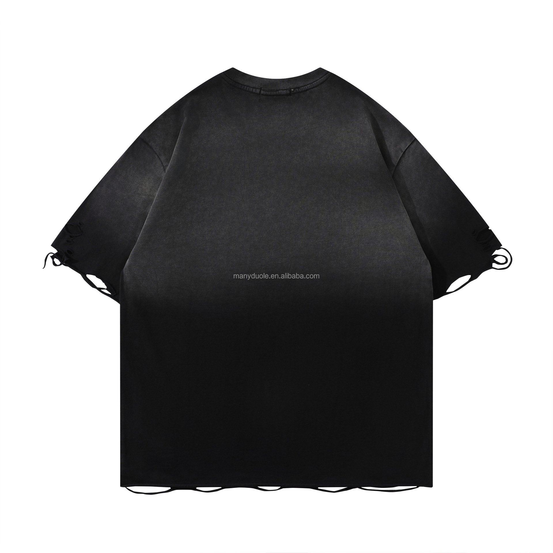 Street hip hop wash cut gradient short-sleeved T-shirt retro loose round neck men's T-shirt short T half-sleeved top