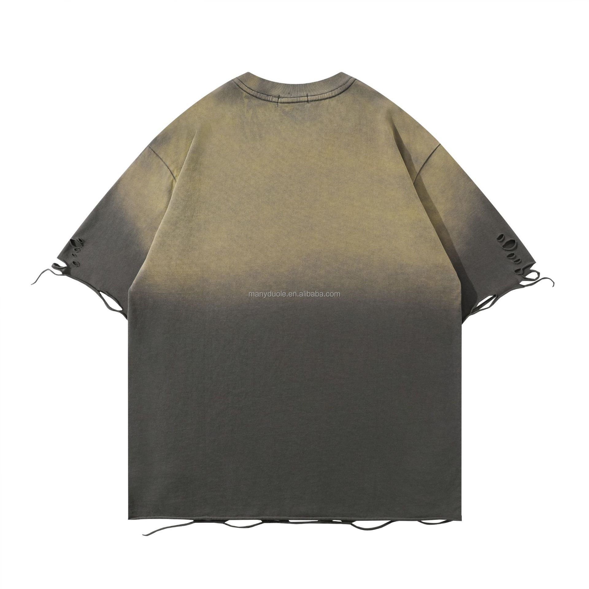 Street hip hop wash cut gradient short-sleeved T-shirt retro loose round neck men's T-shirt short T half-sleeved top