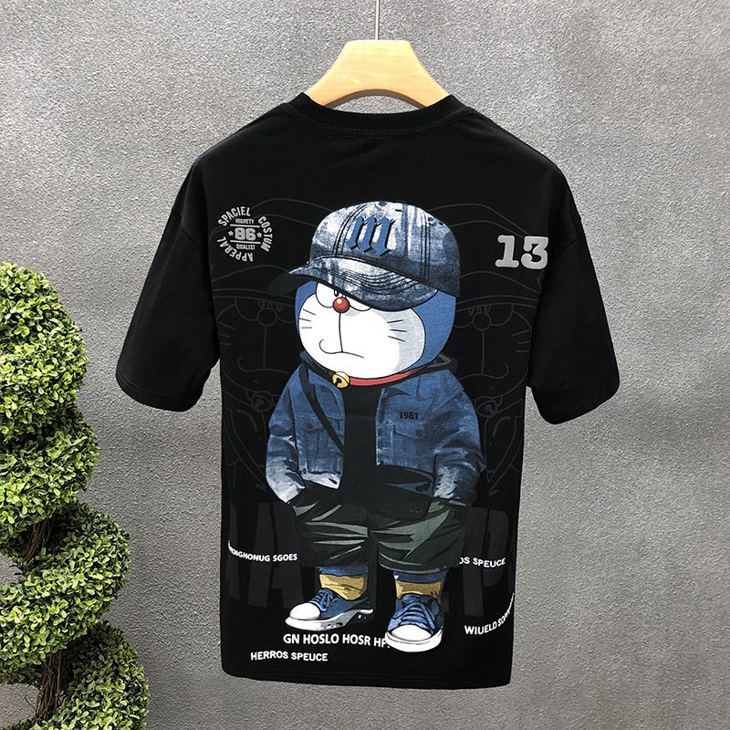 Custom 100% Cotton Men's Short Sleeve T-Shirt Black Printed Dress Designs Embroidered Turtleneck Solid Puff Printing Techniques