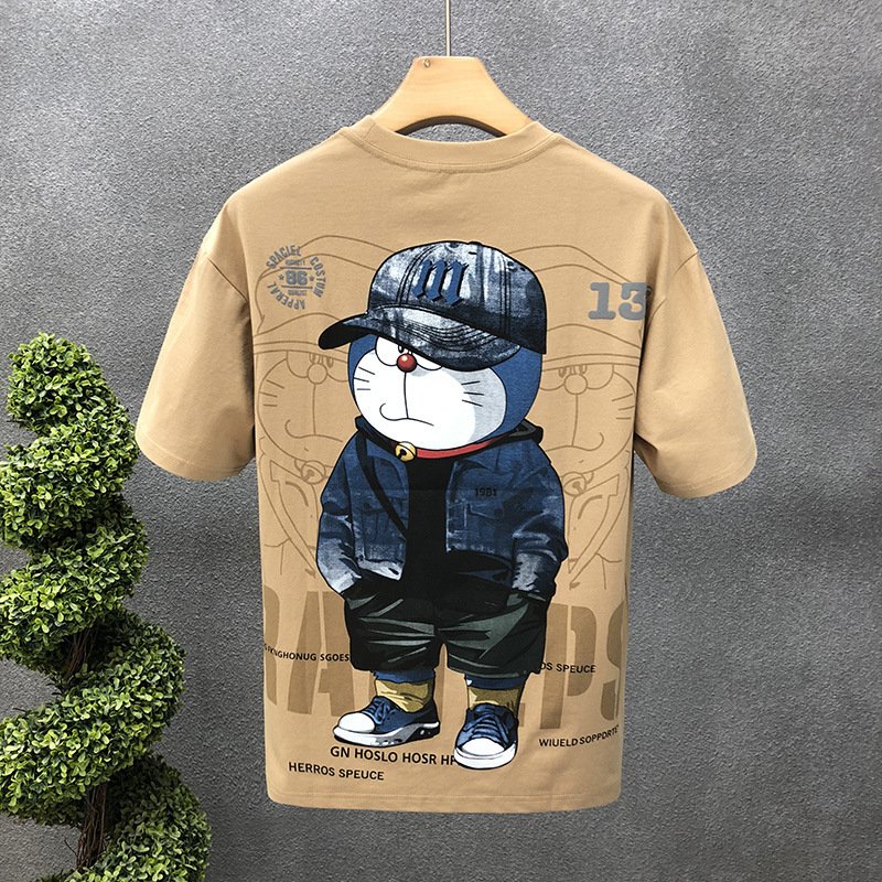 Custom 100% Cotton Men's Short Sleeve T-Shirt Black Printed Dress Designs Embroidered Turtleneck Solid Puff Printing Techniques