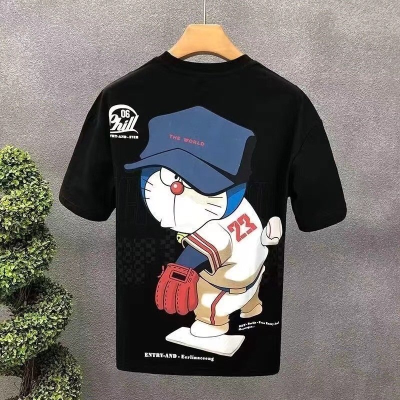 Custom 100% Cotton Men's Short Sleeve T-Shirt Black Printed Dress Designs Embroidered Turtleneck Solid Puff Printing Techniques
