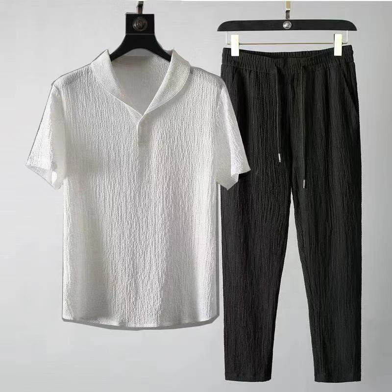 Men Outfit Set 2024 Summer New Thin Sports Suit Men's Fashion Short-sleeved Shirt Trousers 2 Piece Set