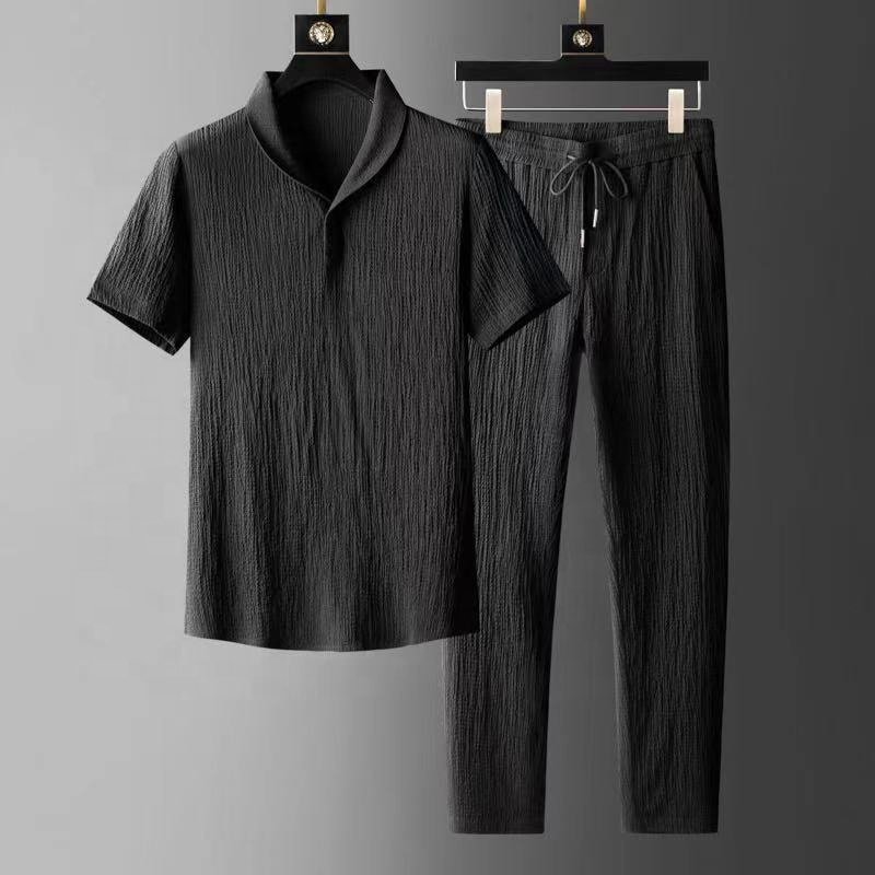 Men Outfit Set 2024 Summer New Thin Sports Suit Men's Fashion Short-sleeved Shirt Trousers 2 Piece Set