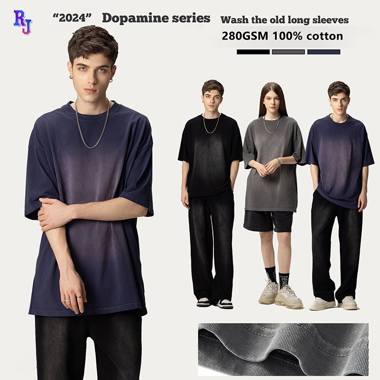High Quality Sun Faded Vintage Oversized 280gsm 100% Cotton Street Wear Custom Men's Acid Wash Puff Printing DTG T-shirt
