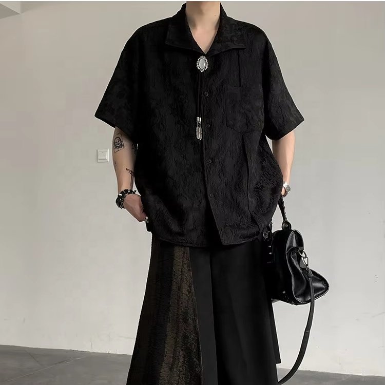 Casual jacquard hanbok men's short-sleeved T-shirt new fashion Chinese style disk buckle linen Tang suit men's T-shirt