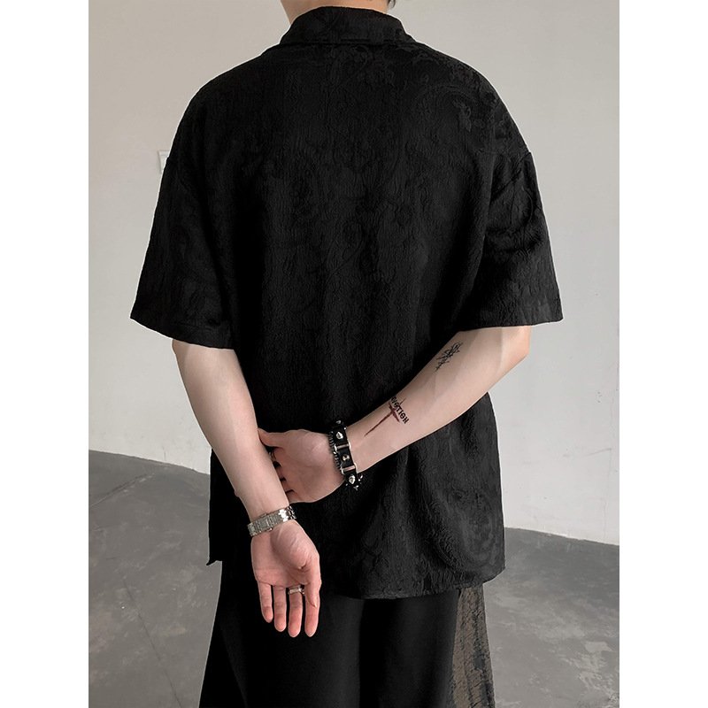 Casual jacquard hanbok men's short-sleeved T-shirt new fashion Chinese style disk buckle linen Tang suit men's T-shirt