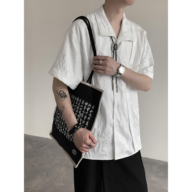 Casual jacquard hanbok men's short-sleeved T-shirt new fashion Chinese style disk buckle linen Tang suit men's T-shirt