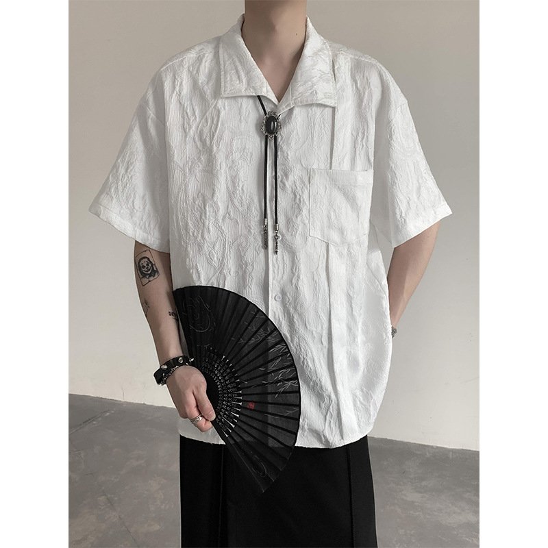 Casual jacquard hanbok men's short-sleeved T-shirt new fashion Chinese style disk buckle linen Tang suit men's T-shirt