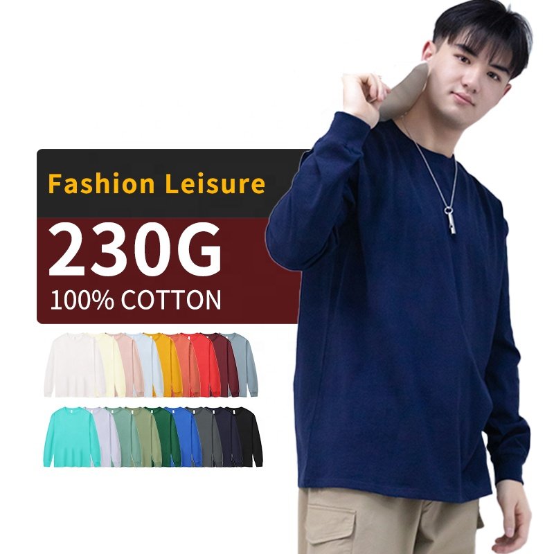 100% Cotton Plain Men's T-shirts Clothing Manufacturers Custom Long Sleeve T Shirt Smart Casual Blank Printed Knitted for Men