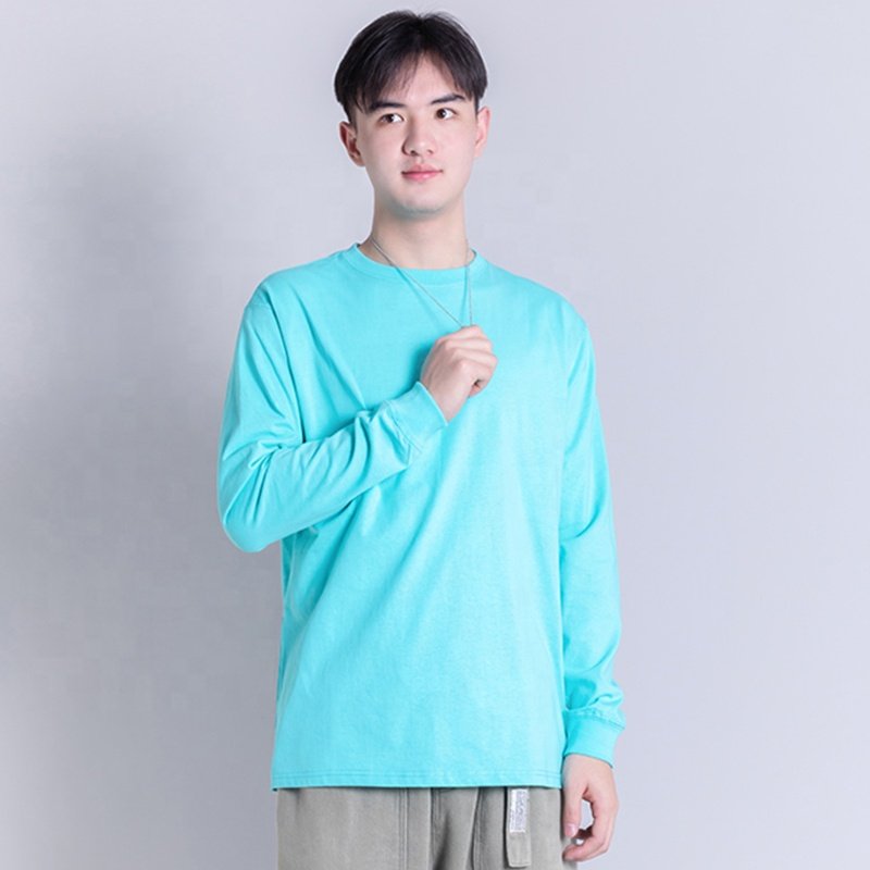 100% Cotton Plain Men's T-shirts Clothing Manufacturers Custom Long Sleeve T Shirt Smart Casual Blank Printed Knitted for Men