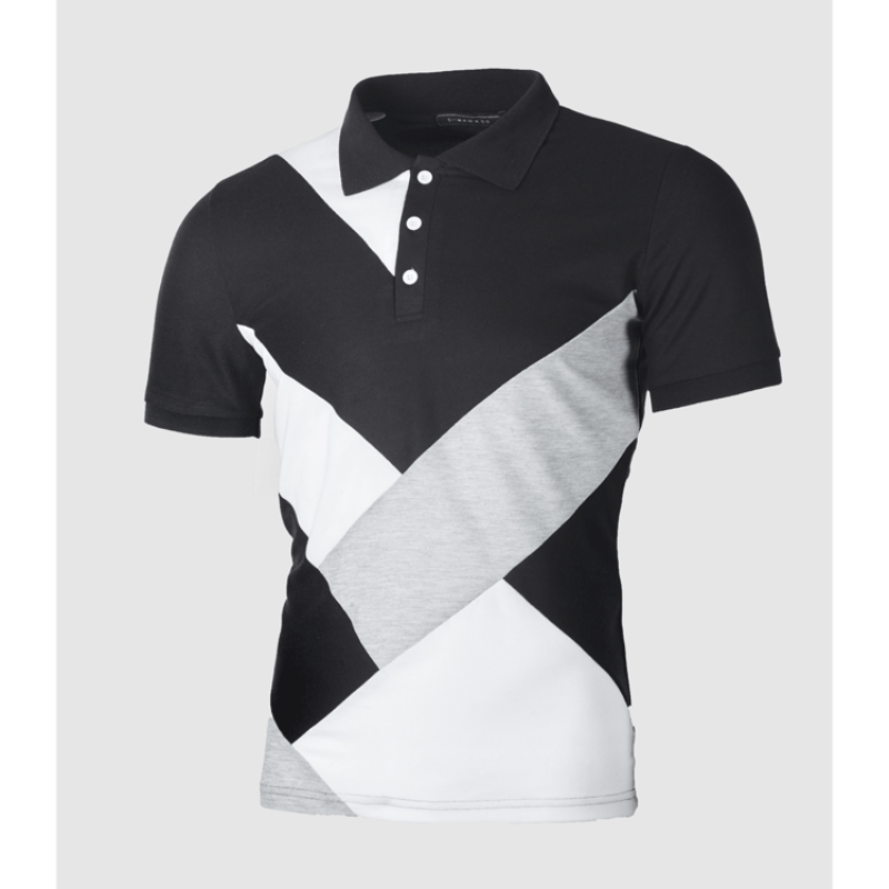 High Quality Men's T-Shirts Patchwork Polyester Casual Slim Fit Shirts Short Sleeve Three Colors Polo Shirt