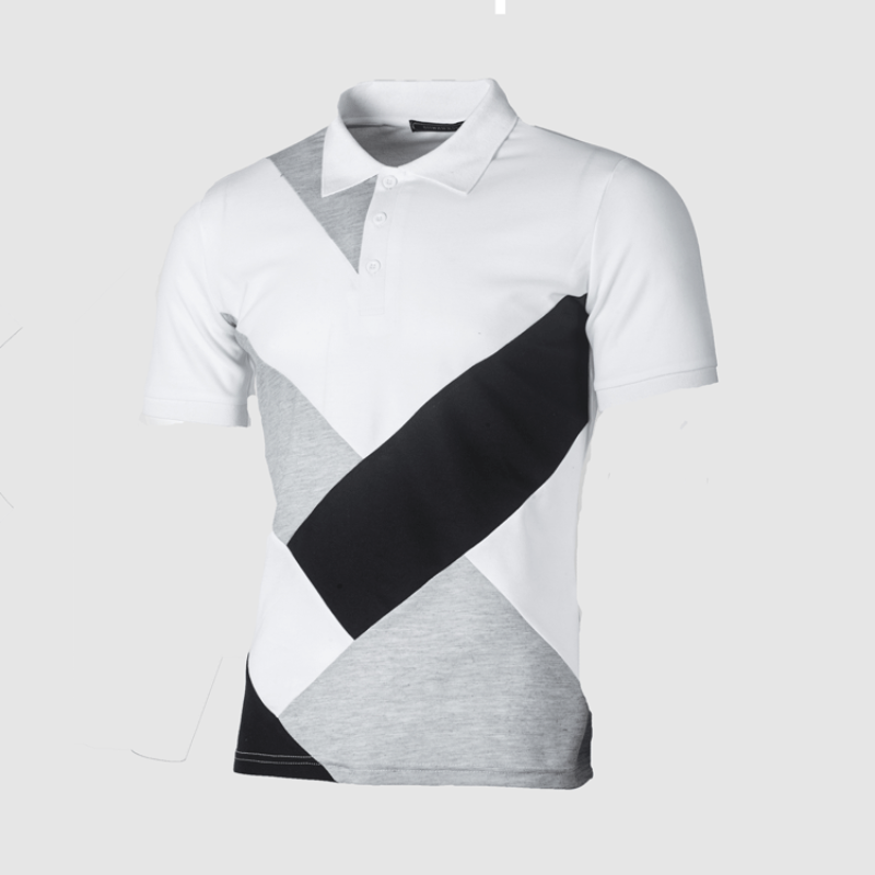 High Quality Men's T-Shirts Patchwork Polyester Casual Slim Fit Shirts Short Sleeve Three Colors Polo Shirt