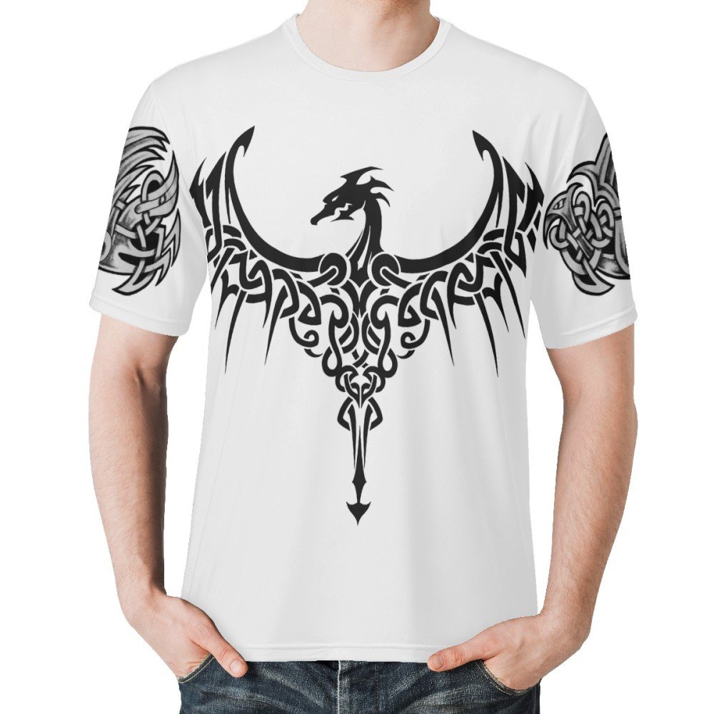 Hot Selling Vintage Wholesale Celtic Tattoo Design Printing Custom High Quality Short Sleeve Casual Shirt 5XL Men's T-shirt