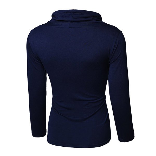 2021 Summer fashion mens high quality Solid Color Drawstring Button Stand Collar Long Sleeve T-Shirt For Men