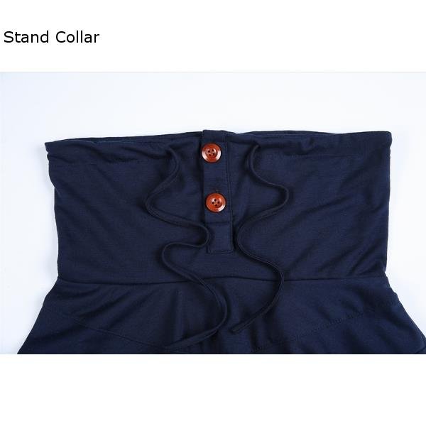 2021 Summer fashion mens high quality Solid Color Drawstring Button Stand Collar Long Sleeve T-Shirt For Men