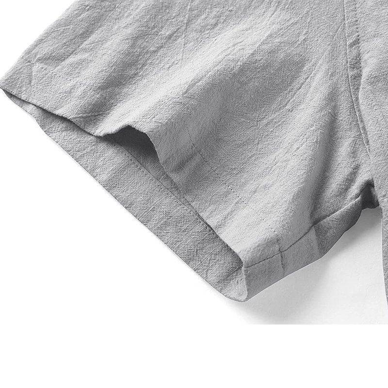 Men Cotton Linen Shirts Lapel Collar V-neck Short Sleeve Men's Summer Cardigan Tops Button Blouse T-shirt Casual Shirt