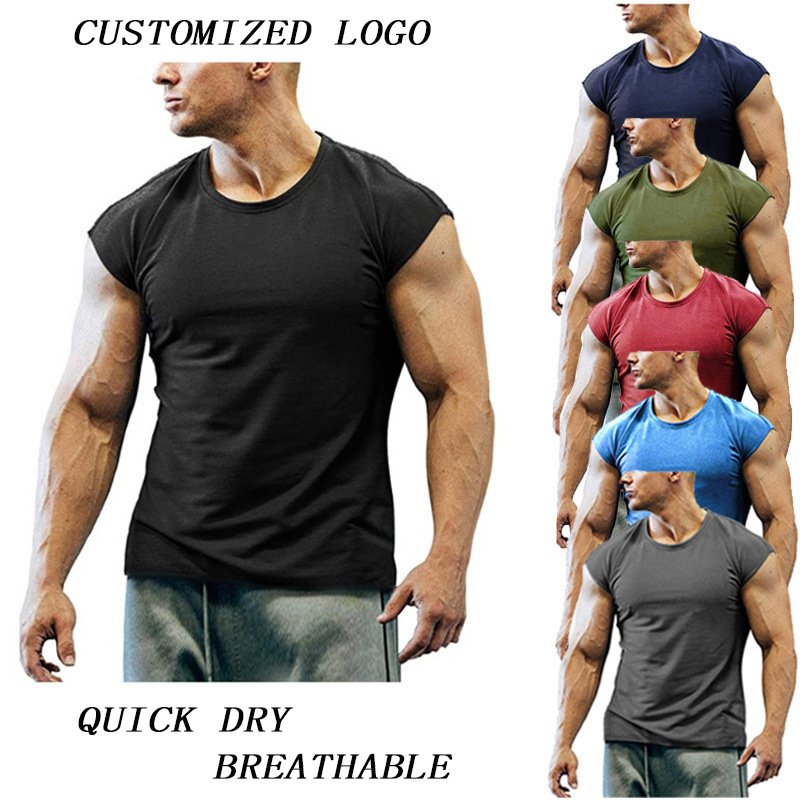 Spring/Summer New Slim Fit Short sleeved Men's T-shirt Youth Muscle Fitness European and American Men's T-shirt Large Men's Wear