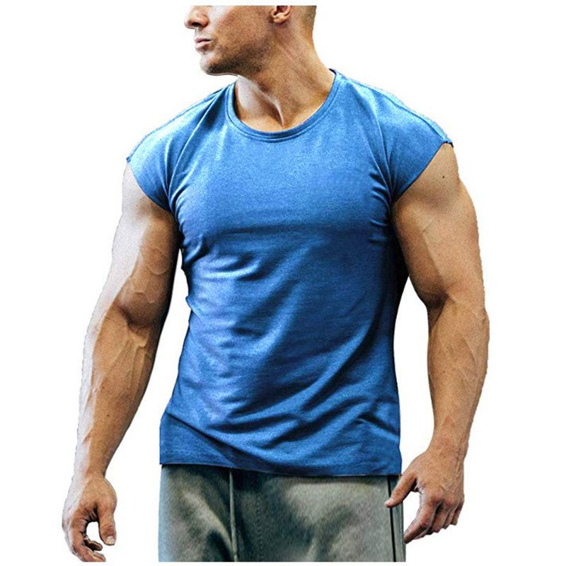 Spring/Summer New Slim Fit Short sleeved Men's T-shirt Youth Muscle Fitness European and American Men's T-shirt Large Men's Wear