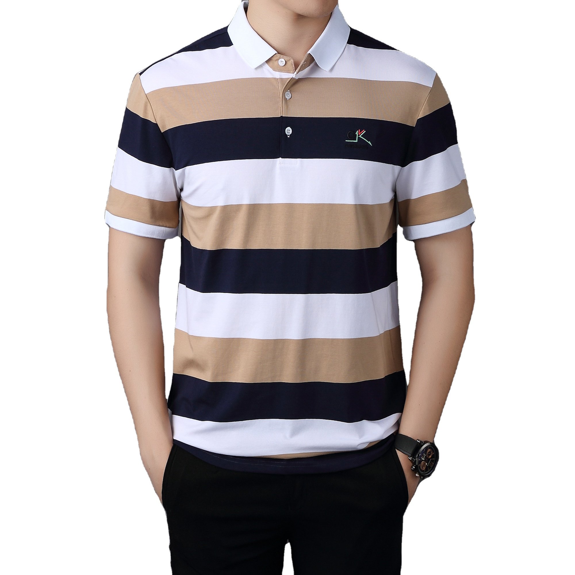 Men's Wholesale Custom 100% Combed Cotton Striped Collar Soft Polo Shirt With Custom Logo High Quality Designer