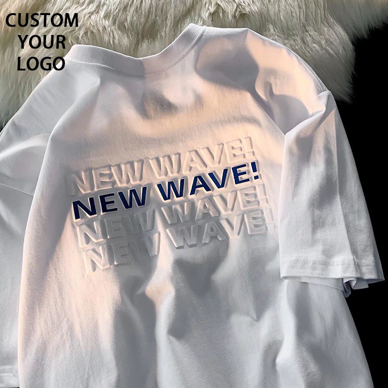Wholesale luxury heavy weight Cotton Outdoor 3D Embossed short sleeve Custom Plain T Shirt Plus Size Men's T-Shirts