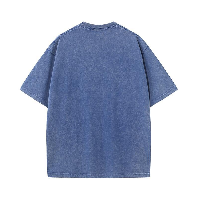 Spring/Summer T-shirt New 240g Reversed Stir Fried Color Aged Polished Edge, Washed Water Men's T-shirt Trendy Brand Retro T
