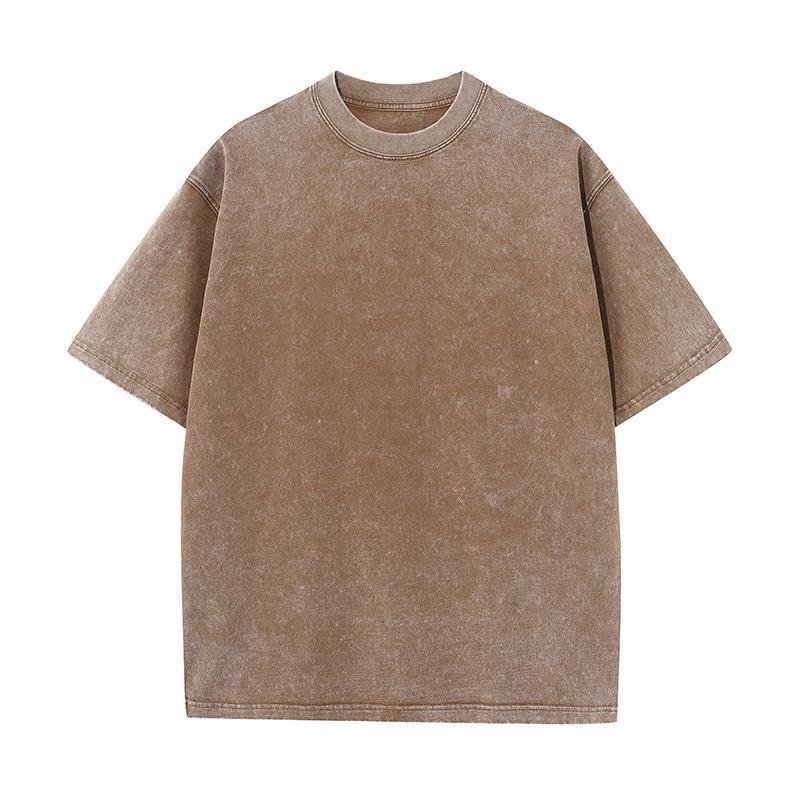 Spring/Summer T-shirt New 240g Reversed Stir Fried Color Aged Polished Edge, Washed Water Men's T-shirt Trendy Brand Retro T
