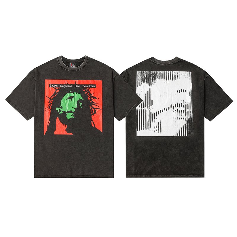 Wholesale High Quality Heavyweight 100% Cotton Print Oversized Distressed Washed Vintage American Distressed Men's Tshirts