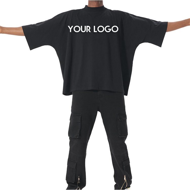 New 300G Pure Cotton Small Neckline Heavyweight Tshirt Hip Hop Boxy Fit Oversized Tee Short Wide Men's T-Shirt